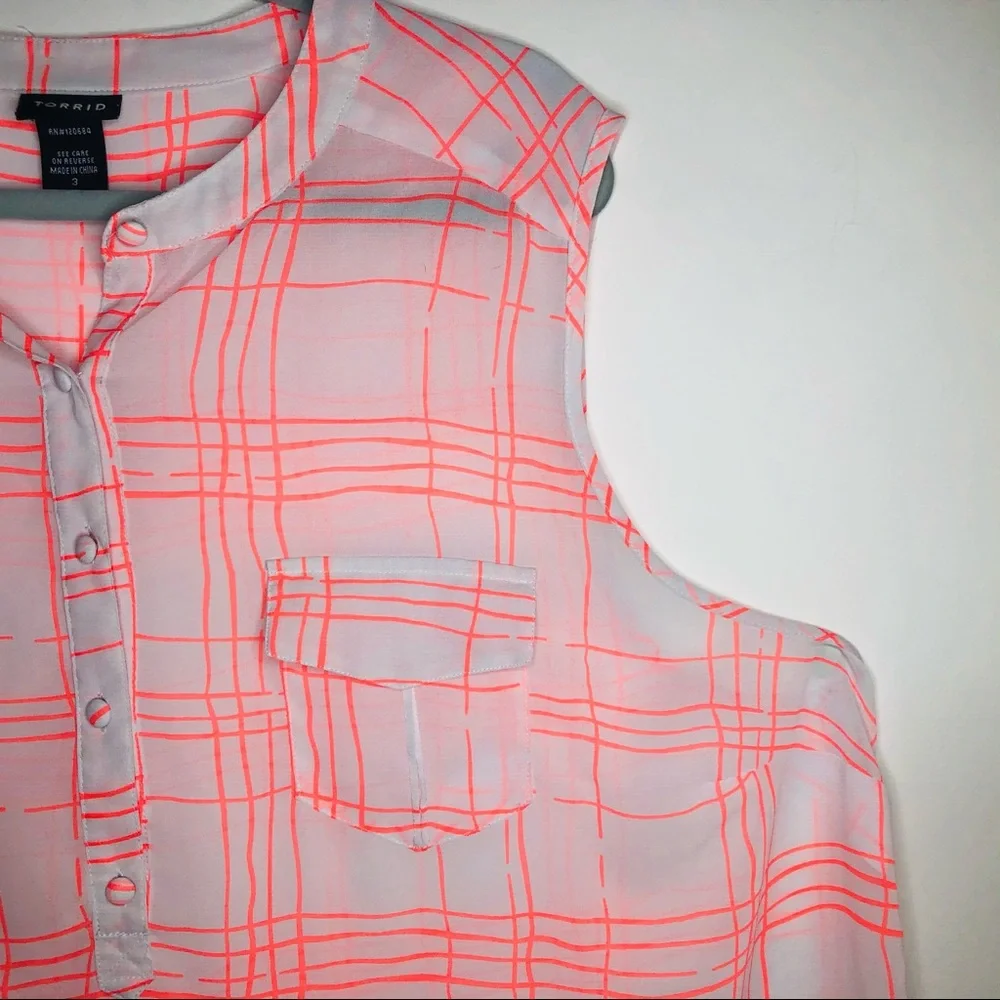 TORRID size 3 sheer grid neon pink plaid tank top - Picture 6 of 9